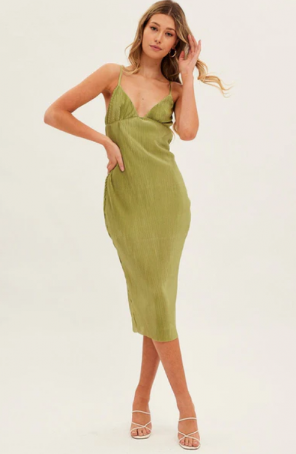 Slip Dress dengan Detail Plissé